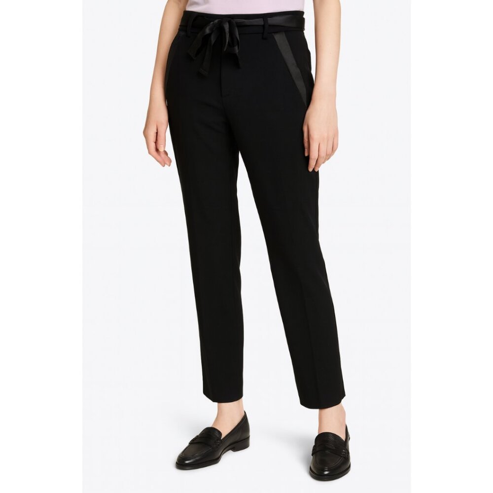 The Kooples Cropped Trouser Pants Women's Large Black Wool Slim Leather Trim Chi